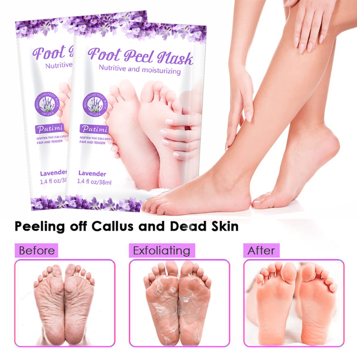 HANNEA Foot Peel Mask for Dead Skin Removal for Women, Lavender Essence Foot Mask, Soften Rough Skin Calluses Dead Skin Callus Remover (2 Pairs) HANNEA Foot Peel Mask for Dead Skin Removal for Women, Lavender Essence Foot Mask, Soften Rough Skin Calluses Dead Skin Callus Remover (2 Pairs)